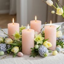Artículo Velas de pilar, color rosa claro liso, 60×100 mm, juego de 4, velas decorativas para Pascua y bodas
