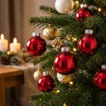 Artículo Adornos navideños de cristal en rojo, Ø4cm, 24 piezas