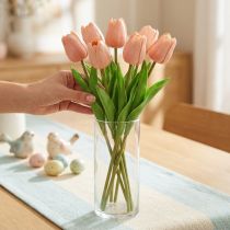 Artículo Tulipanes artificiales Real-Touch rosa melocotón 38cm manojo de 7 piezas