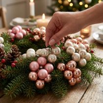 Artículo Mini bolas navideñas de cristal rosa crema Ø25mm 140 uds