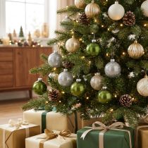 Artículo Bolas navideñas de cristal verde gris plata Ø60mm 24 uds