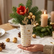 Artículo Macetero de reno, decoración de Adviento, decoración de metal, jardinera para Navidad blanco, dorado Al.28cm Ø8.5cm
