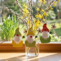 Artículo Gnomo decorativo de primavera para colgar, gnomo de madera con flor, 17 cm de alto, 6 piezas