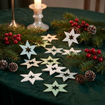 Artículo Decoración de estrellas de madera Decoración dispersa Navidad Verde H4cm 72 piezas