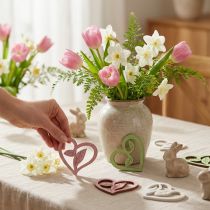 Artículo Corazones de madera corazones decorativos madera rosa verde blanco 5,5cm 18 piezas
