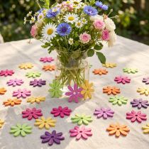 Artículo Decoración dispersa flores de madera decoración de mesa verano colorido Ø4cm 72 piezas
