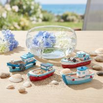Artículo Decoración de mesa marítima azul y roja con barco decorativo de 5 cm, 8 piezas