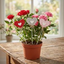 Artículo Tapones de flores corazones de madera punteados 6×5cm 18 piezas