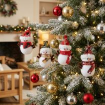 Artículo Adornos para árboles de Navidad muñeco de nieve con sombrero H9cm 4 piezas