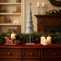 Artículo Árbol de Navidad decorativo sobre soporte con estrella, decoración festiva para mesa, 74 cm.