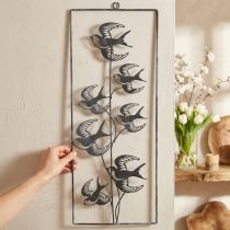 Artículo Decoración de metal para colgar, golondrinas, decoración de pared Plata, blanco lavado Al. 47,5 cm