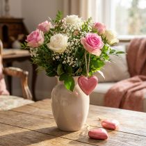 Artículo Percha decorativa madera corazones de madera decoración rosa brillante 6cm 8 piezas