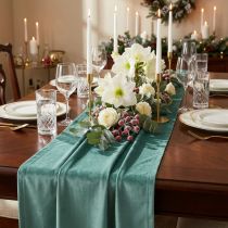Artículo Camino de mesa de terciopelo verde turquesa, tela decorativa 28×270cm - Camino de mesa elegante para su decoración festiva