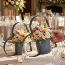 Artículo Soporte de metal gris antiguo con forma de corazón y recipiente de cristal - Decoración de 30 cm para un ambiente romántico 2 piezas