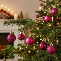 Artículo Mini bolas de árbol de Navidad rosa irrompible Ø3cm H3.5cm 14 piezas