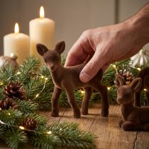 Artículo Figura decorativa ciervo cervatillo flocado marrón figuras navideñas 10,5cm 6 piezas
