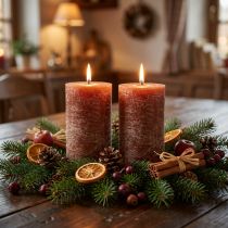 Artículo Velas de pilar rústicas, marrón rojizo, color sólido, 85 x 150 mm, juego de 2 - larga duración de combustión para decoraciones de mesa y festividades
