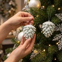 Artículo Conos de pino conos decorativos para colgar blanco 7cm 6 piezas