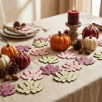 Artículo Decoración de madera para mesa, hojas de otoño, color morado, rosa y verde, 4 cm, 72 piezas.