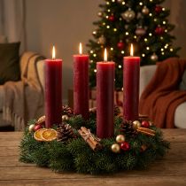 Artículo Velas velas de palo de color liso rojo oscuro 50×300mm 4 piezas