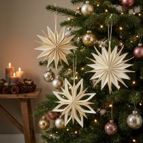 Artículo Estrellas de papel, adornos navideños, adornos para árbol, blanco y dorado, 15 cm, 6 piezas