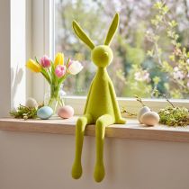 Artículo Conejito de Pascua sentado en un estante, flocado, verde amarillento, 56 cm