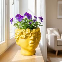 Artículo Busto de cabeza de planta, maceta de poliresina amarilla, 13,5 x 13 x 14 cm