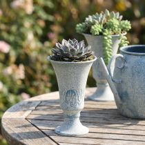 Artículo Cáliz decorativo antiguo de metal blanco y azul para decoración de mesa, Ø11 cm, alto 17,5 cm