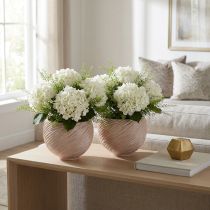 Artículo Macetero de cerámica color crema y rosa – Macetero decorativo moderno con diseño de ranuras Ø15cm 2 uds.