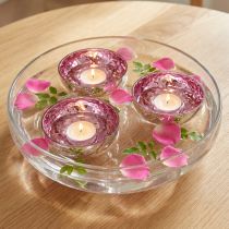 Artículo Portavelas flotante de cristal plateado y morado, Ø7 cm, 3 unidades