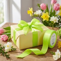 Artículo Cinta de regalo decorativa con orillo verde lima 40 mm 50 m