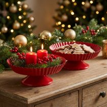 Artículo Plato metálico rojo Tartera decorativa con pie Ø14cm 2uds