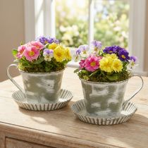 Artículo Taza decorativa de metal blanco lavado antiguo Ø9cm H8cm 2uds
