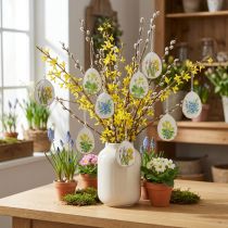 Artículo Huevos de Pascua con flores primaverales, ideales para ramos de Pascua o ventanas, 8cm, 8 piezas