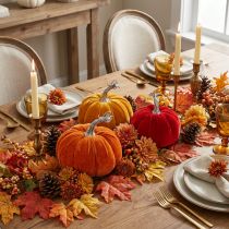 Artículo Calabaza de tela como decoración de mesa, decoración otoñal, 13 cm, 3 piezas