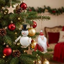 Artículo Adornos para árboles de Navidad madera Papá Noel y muñeco de nieve 11cm juego de 2
