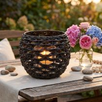 Artículo Portavelas tejido, negro y marrón, decoración de verano, Ø31cm H25cm