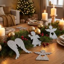 Artículo Decoración dispersa Decoración de ángel navideño brillo plateado H8cm 24 piezas