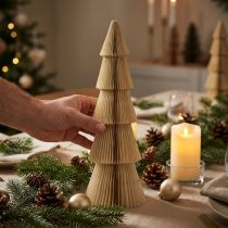 Artículo Árbol de Navidad de papel pequeño crema dorado Al. 30 cm