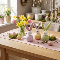 Artículo Conejitos de Pascua decoración conejitos de madera rosa verde amarillo 8×22cm 3ud
