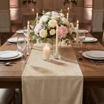 Artículo Camino de mesa de terciopelo beige, 28×270cm - Elegante camino de mesa de tela decorativa para decoración festiva