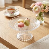 Artículo Plato de cristal con pie Cuenco de cristal plano con estampado transparente Ø15cm