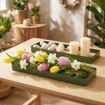 Artículo Bandeja decorativa, metal y madera, verde, 35,5×11×3 cm, 2 piezas