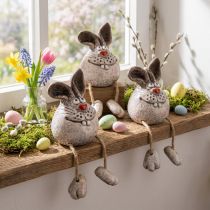 Artículo Taburete con borde de conejo decorativo de cerámica Bunny 6,5×7×9,5cm 3 piezas