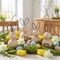 Artículo Conejitos de Pascua madera metal negro natural Al. 10,5 cm 6 piezas