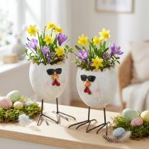 Artículo Mini macetero huevo gallina con gafas de sol y pies Al.12,5cm 2 piezas