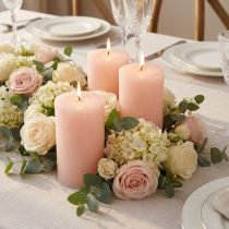 Artículo Velas de pilar rosas 70x120 mm - Juego de 4 Velas decorativas de color rosa claro para romance y comodidad, decoración de bodas