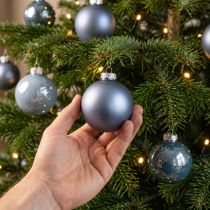 Artículo Bolas navideñas decorativas de cristal azul grisáceo mate, brillo 5cm 24 uds