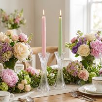 Artículo Portavelas de cristal transparente con ranuras para velas H20cm 2 piezas