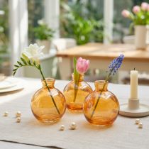 Artículo Jarrones de cristal bulbosos, mini jarrones decorativos naranjas, Ø7,5 cm, H9 cm, 6 unidades.